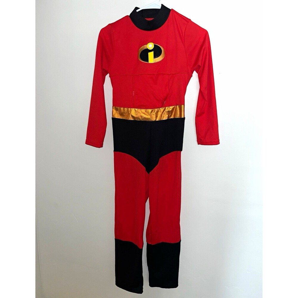 Disney Incredibles Boys Costume Jumpsuit Complete Outfit Size M Red Black Gold